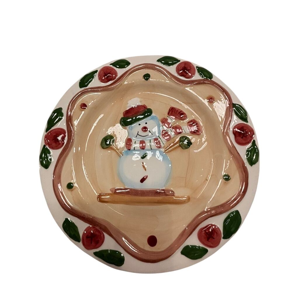Heritage Pottery Cheryl Schwier Snowman Decorative Plate 1990's Christmas